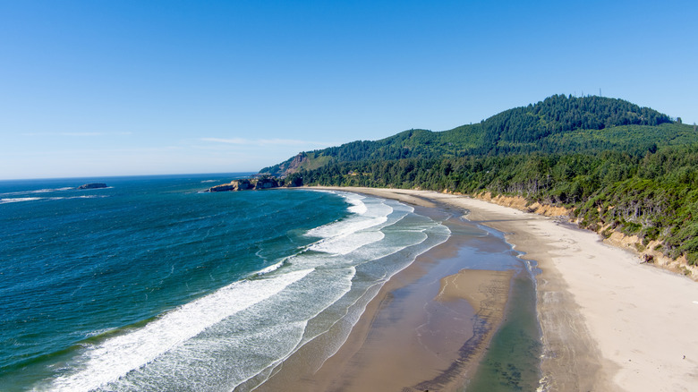Aerial view of Beverly Beach in Beverly Beach State Park, near Newport, Oregon.