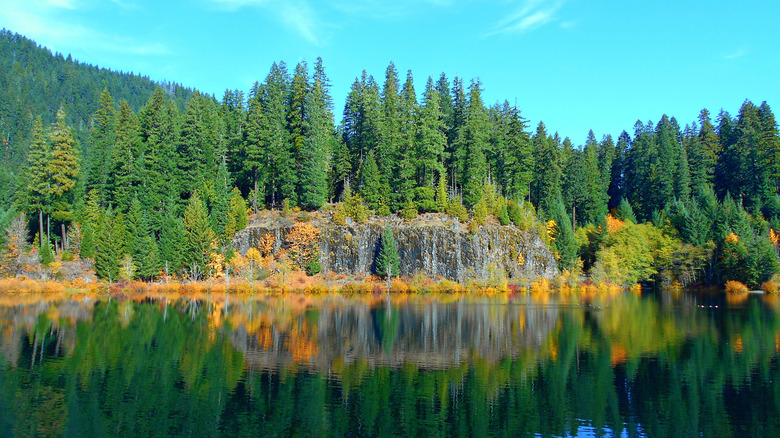 A picturesque fall view at Carmen Reservoir in Oregon