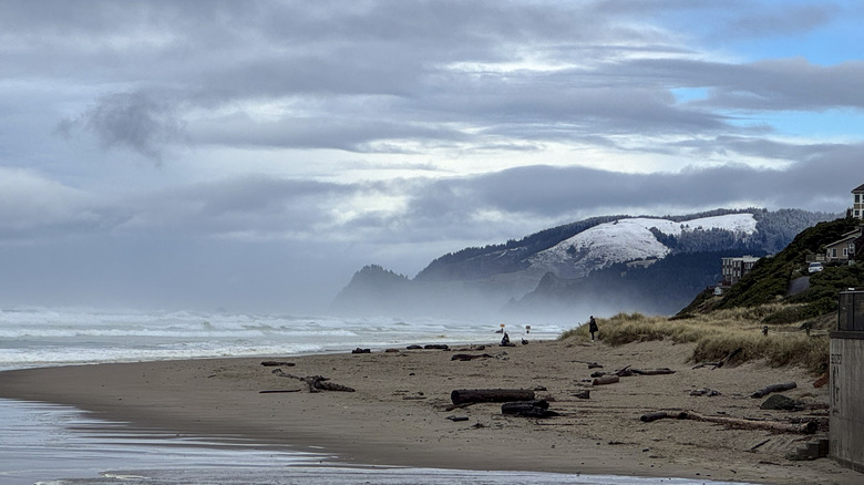 A winter view of the Oregon coast looking toward Cascade Head from near Lincoln City, Oregon