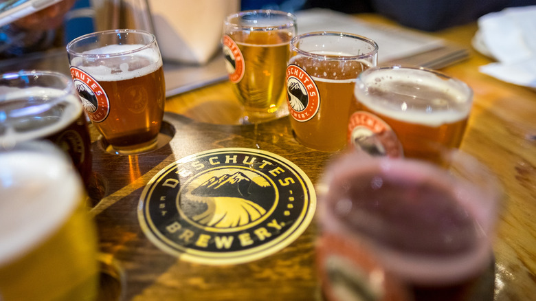A flight of beers at the Deschutes Brewery tasting room, Bend, Oregon