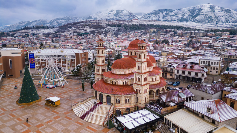 The Albanian town of Korca at Christmas