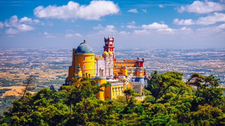 An aerial view of the National Palace of Pena in Sintra, Portugal