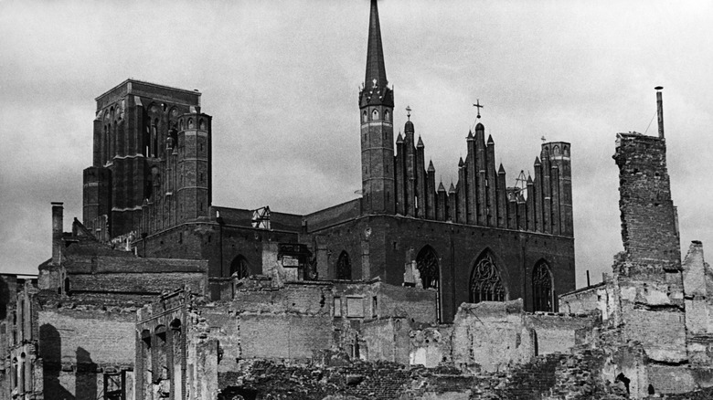 Black-and-white image of St. Mary's Church after World War II