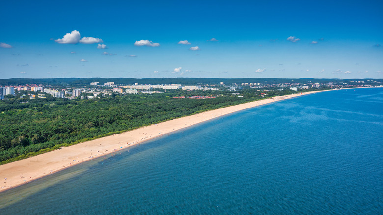 The beach at Gdansk Brzezno from above in summer