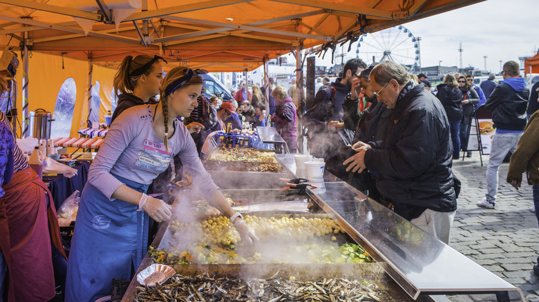 Open-air harbor market of Kauppatori in Helsinki, Finland