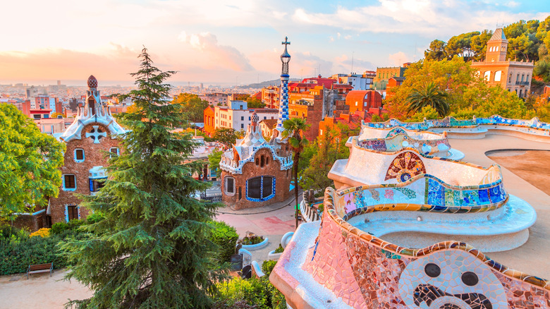 Park Guell of Barcelona captured during golden hour