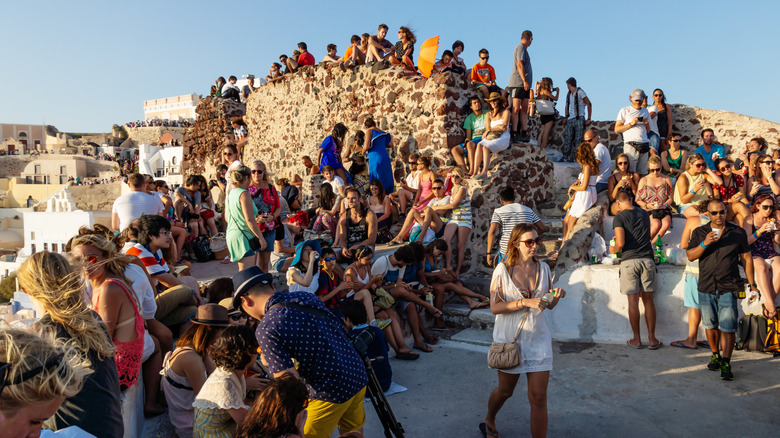 Santorini city of Oia, packed with tourists