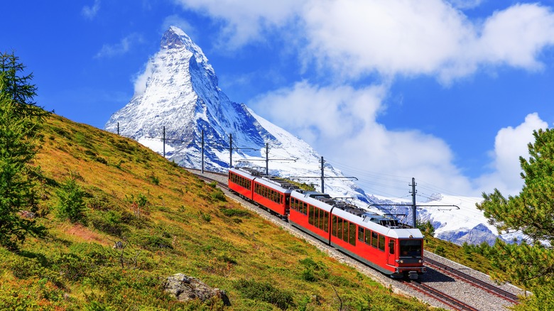 Gornergrat tourist train with Matterhorn in the background