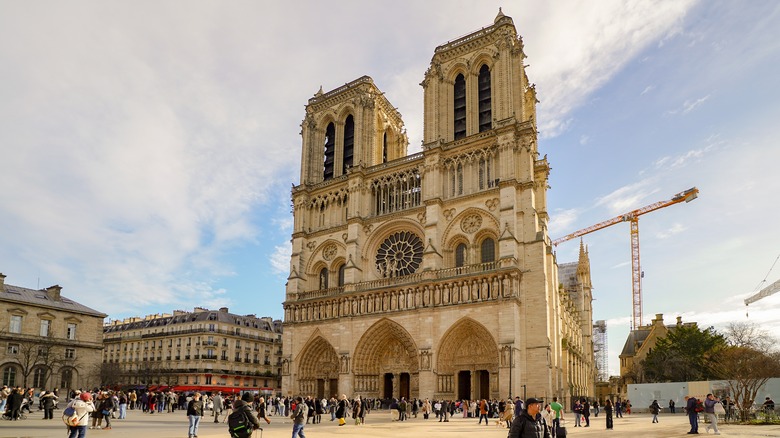 Exterior of Notre Dame cathedral in Paris, France
