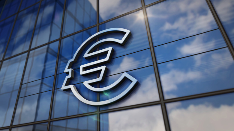 Euro symbol on a bank in Europe