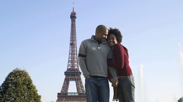 Tourists wearing pants in Paris, France