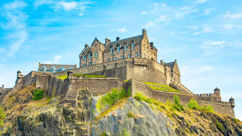 Exterior of Edinburgh Castle perched on a rocky hill