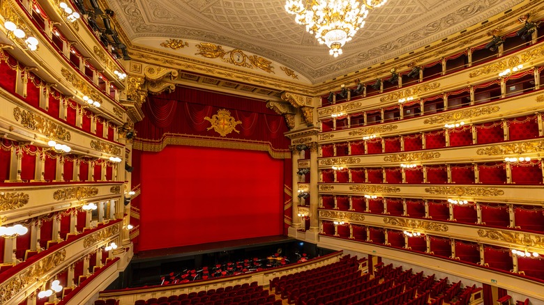 The interior of the La Scala opera house, Milan, Italy