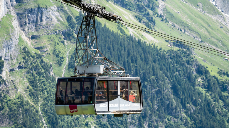 View of the gondola cable car ride from Gimmelwald.