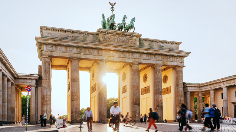 A captivating image of the Brandenburg Gate in Berlin during sunset