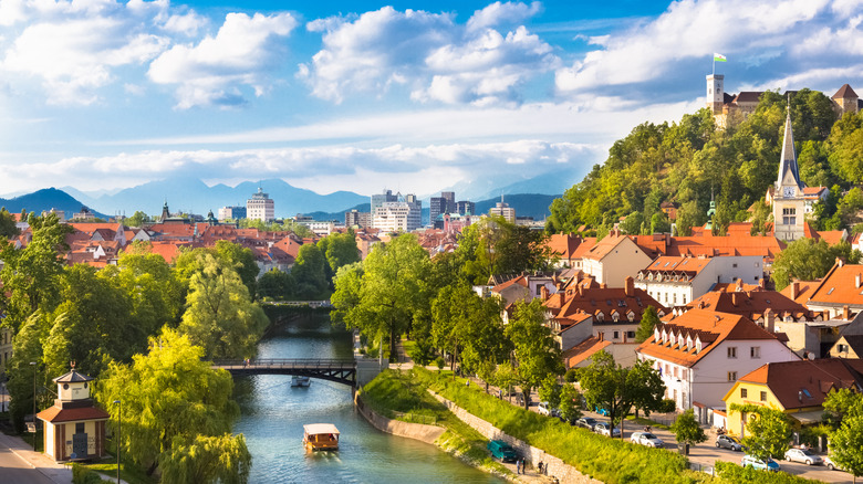 Picturesque Ljubljana with its river, bridges, and hilltop castle, Slovenia