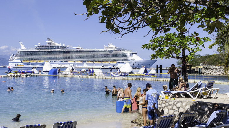 Tourists swim and relax in the port of Labadee, Haiti