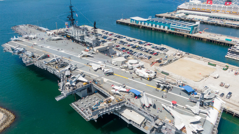 Aerial view of the USS Midway Museum in San Diego, California