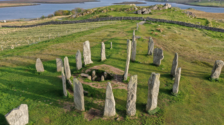 Sunset aerial drone view of the Callanish Stones