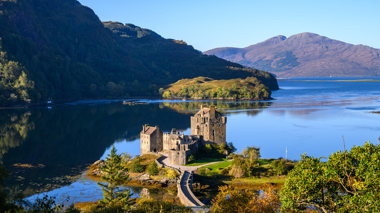 Eilean Donan Castle in early morning sunlight