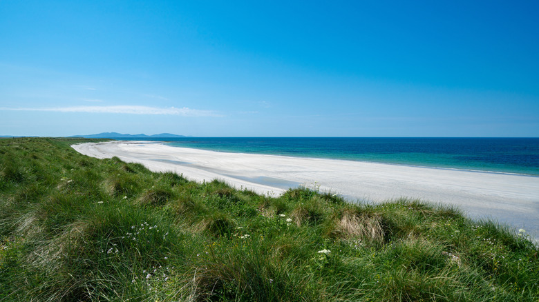 White sand beach and machair at Kildonan Beach, South Uist