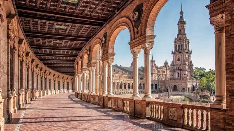 A view from the colonnade of Plaza de España, Seville