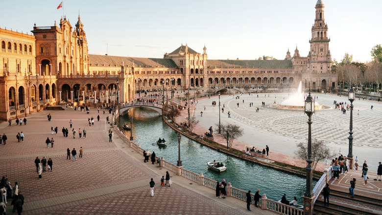 An aerial view of Plaza de España in Seville
