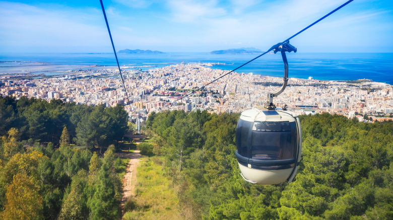 The Trapani-Erice cable car with Trapani in the distance
