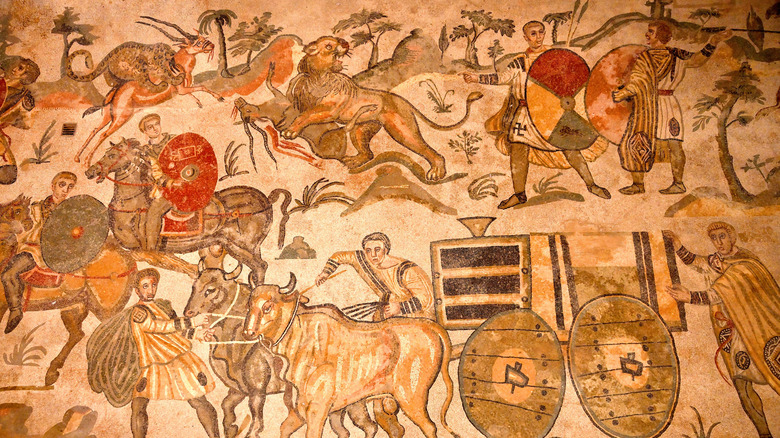 Close-up of mosaics in Villa Romana del Casale