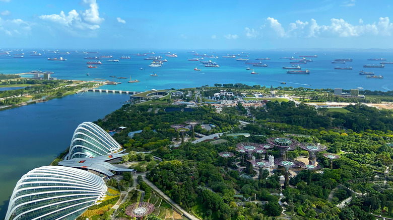 View of the Singapore skyline from the Marina Bay Sands SkyPark Observation Deck