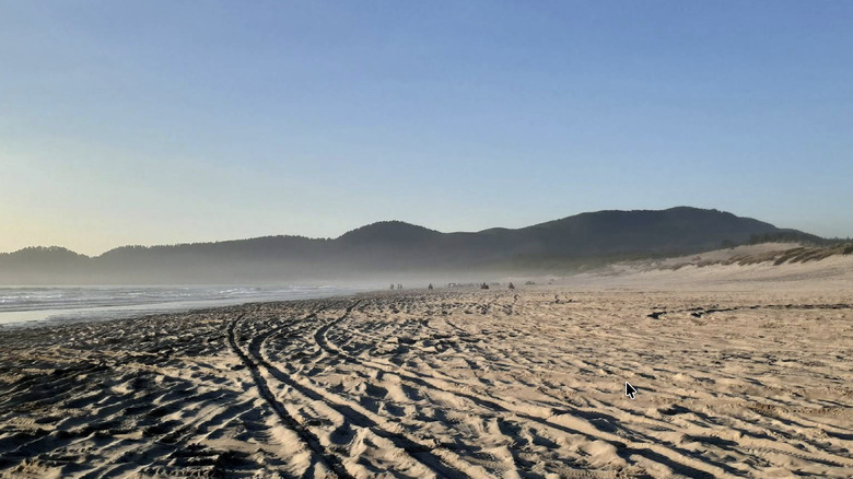 Tire tracks in the sand at Sand Lake Recreation Area in Oregon