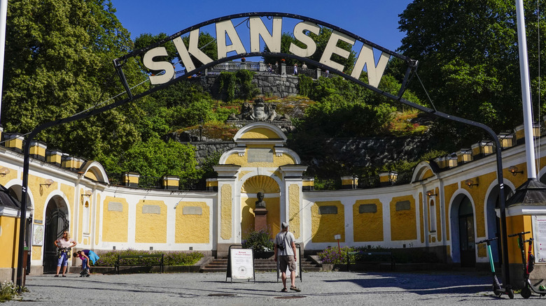 Exterior of Skansen, Stockholm on sunny summer day.