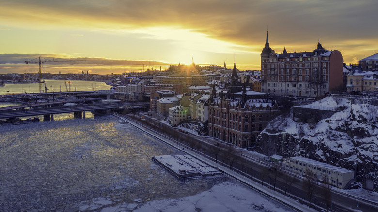 Sunrise in winter seen over Södermalm, Stockholm