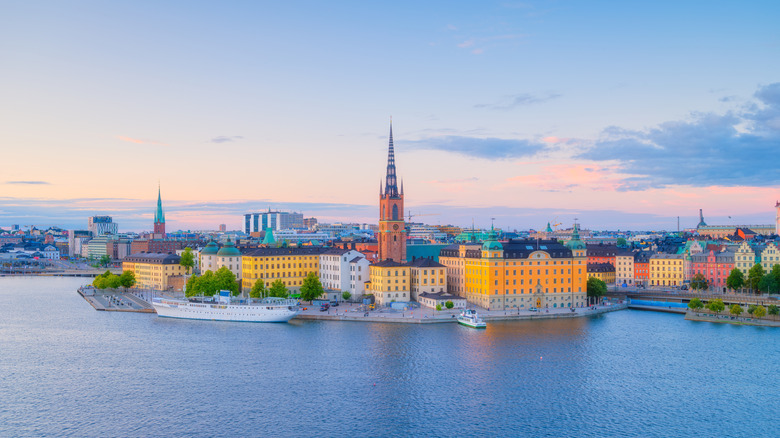 An aerial view of Stockholm at sunset