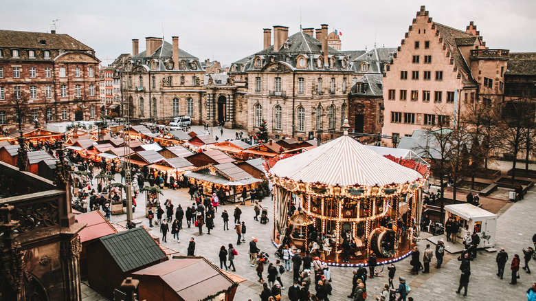 Visitors wandering Strasbourg's historic Christmas market
