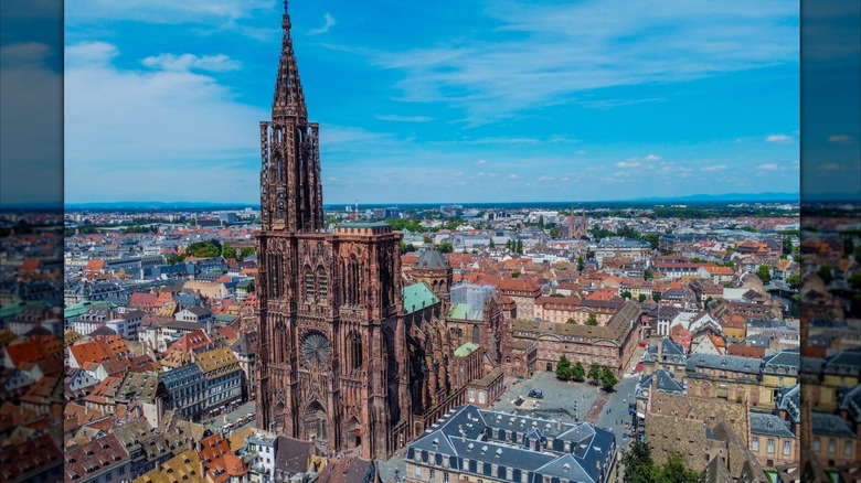 Aerial view of the Cathedral of Strasbourg