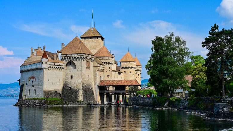 Chillon Castle on the shores of Lake Geneva near Montreux