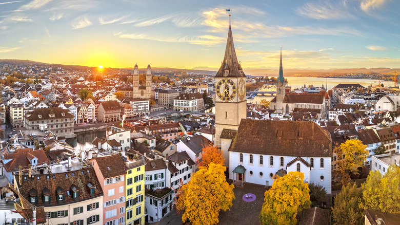 Old Town Zurich skyline at sunrise
