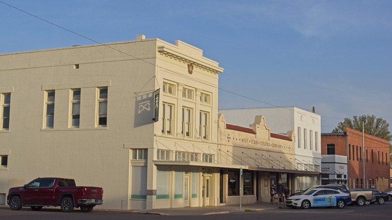 Buildings of downtown Marfa, Texas, on a sunny day