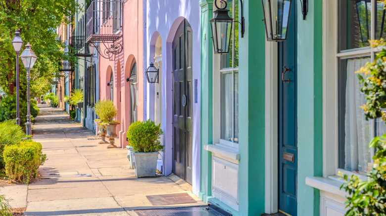 Rainbow Row, a series of pastel-colored Georgian houses in Charleston