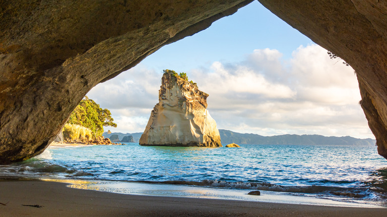 A view of Cathedral Beach in Hahei, New Zealand