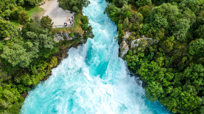 Aerial view of the Huka Falls in New Zealand
