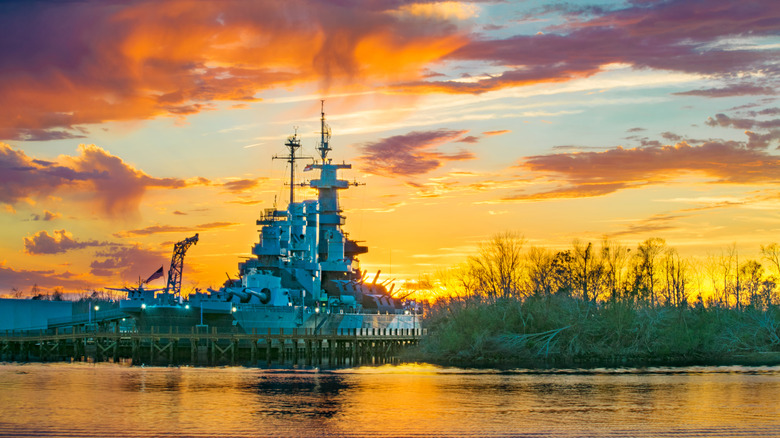 Battleship North Carolina at sunset
