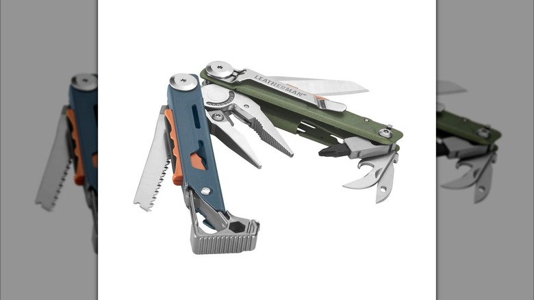 A Leatherman Signal mult-tool pictured partly open