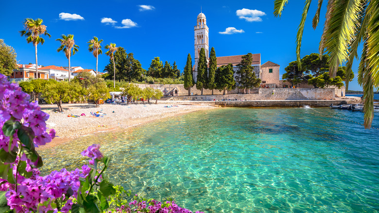 Franciscian monastery and turquoise beach on Hvar island