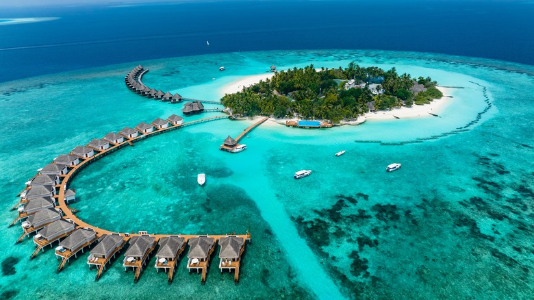 Aerial view of Thulhagiri Island Resort in Malé Atoll, Maldives
