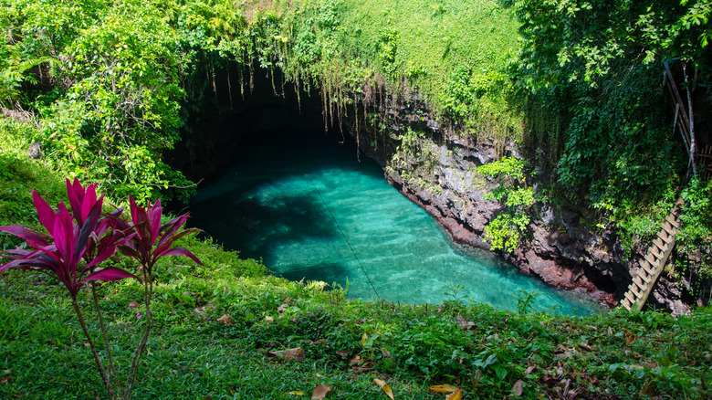 The To-Sua Ocean Trench under the sunlight in the Upolu Island, Samoa