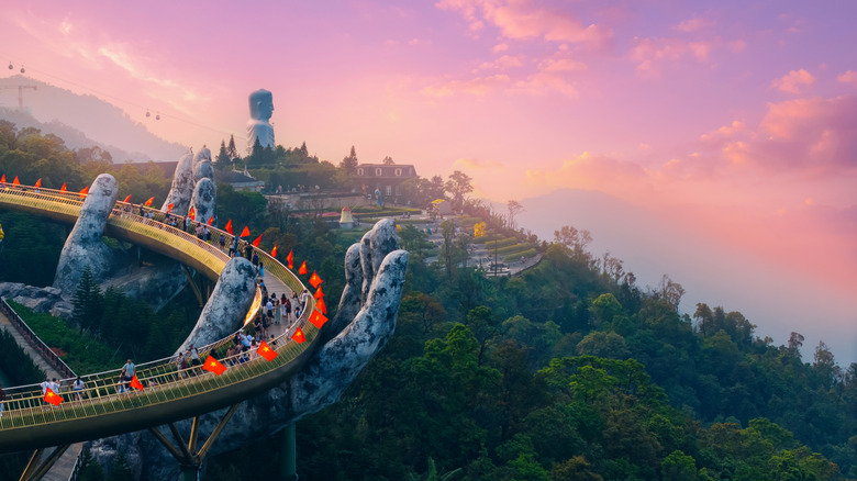 Golden Hands Bridge, Da Nang, Vietnam, at sunset
