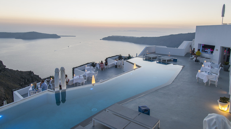 Infinity pool at resort in Greece overlooking sea
