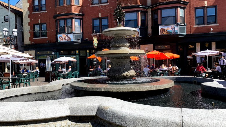 The famous Federal Hill fountain in Little Italy's DePasquale Square, Providence, Rhode Island